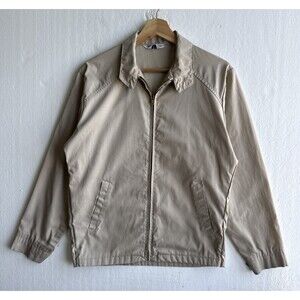 VTG 80's Men’s 40 Beige Harrington Full Zip Jacket Long Sleeve Slash Pockets